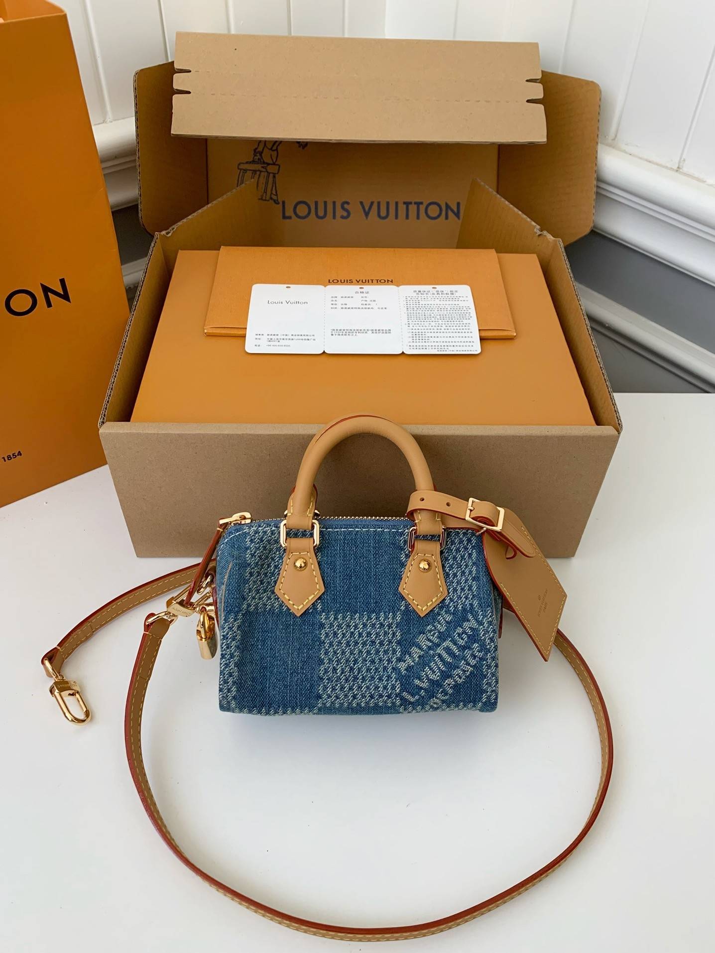 L*V The new SPEEDY 18bandouli ère tannin denim handbag N40682 Size:18*12*10cm