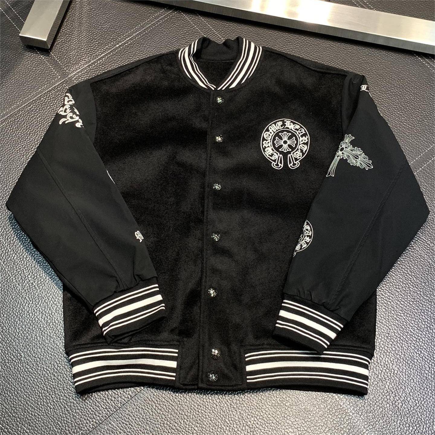 Ch*0me He**ts embroidered patchwork wool baseball jacket