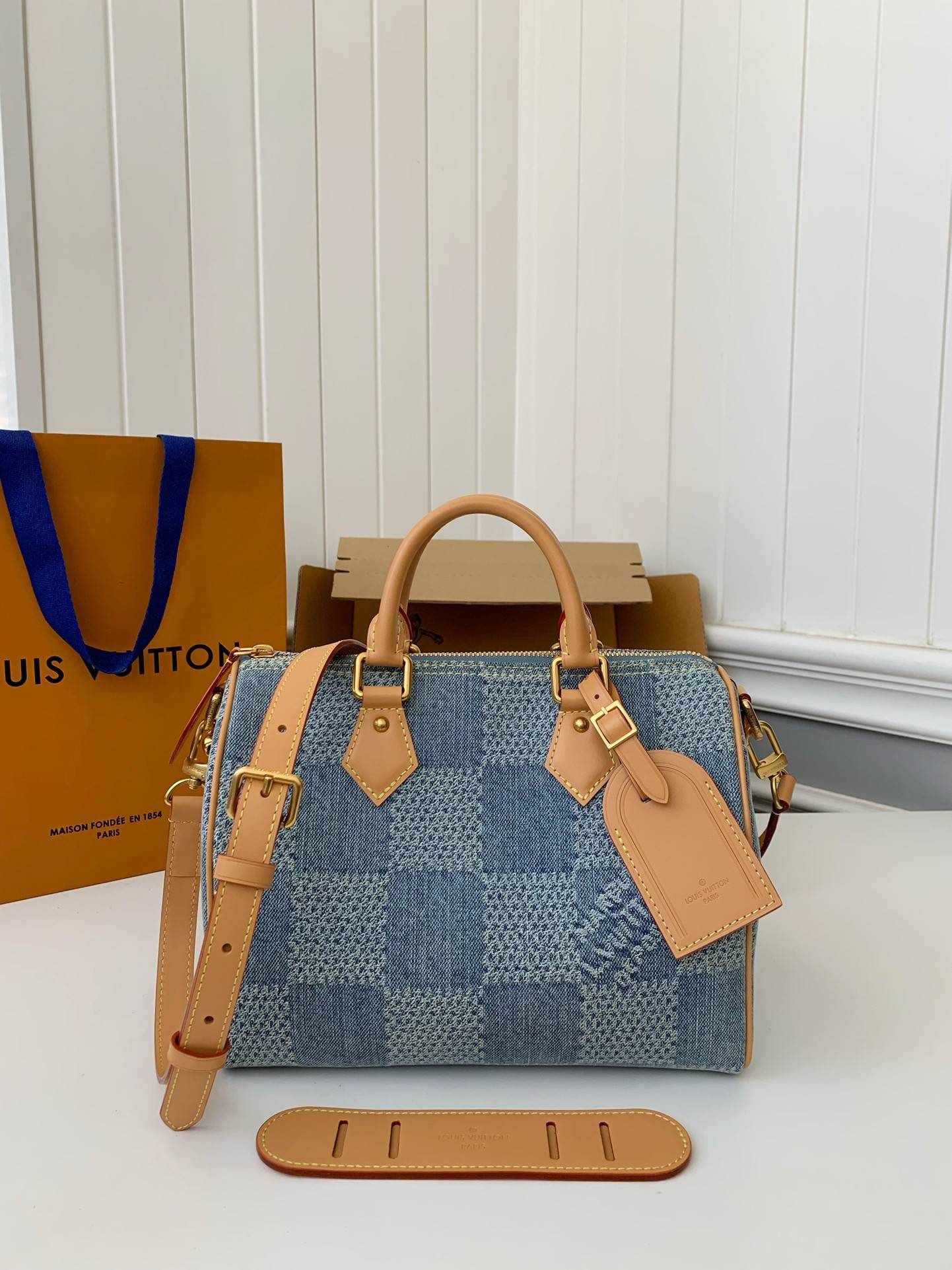 L*V The new SPEEDY 25bandouli ère tannin denim handbag N40700 Size:25*15*15cm