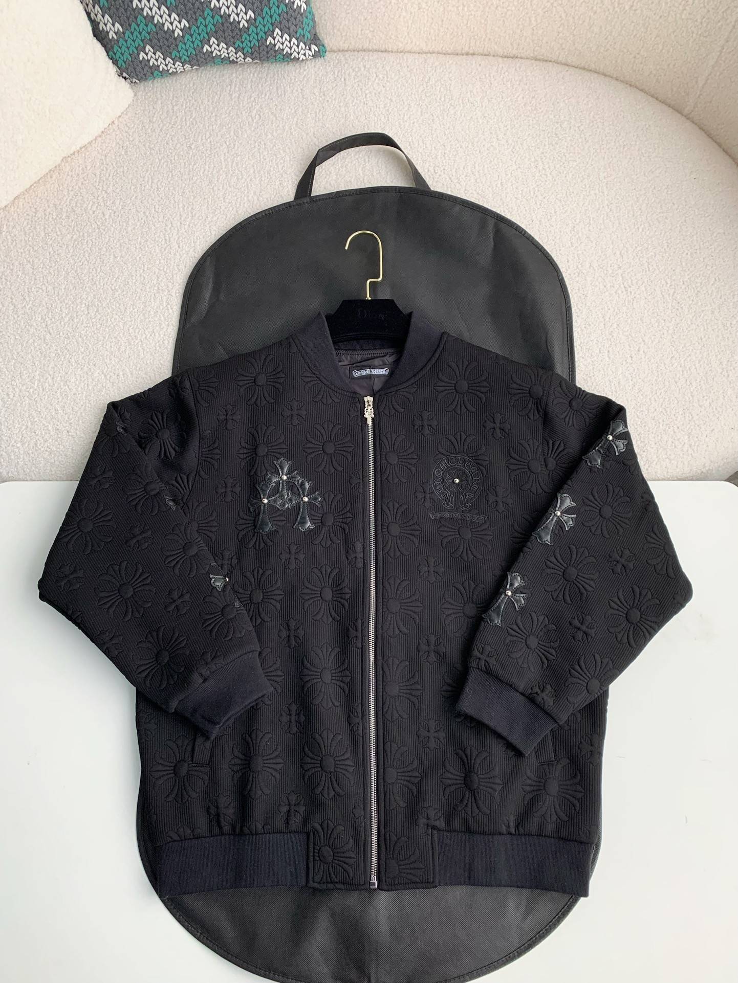 Ch*0me He**ts embroidered patchwork wool baseball jacket