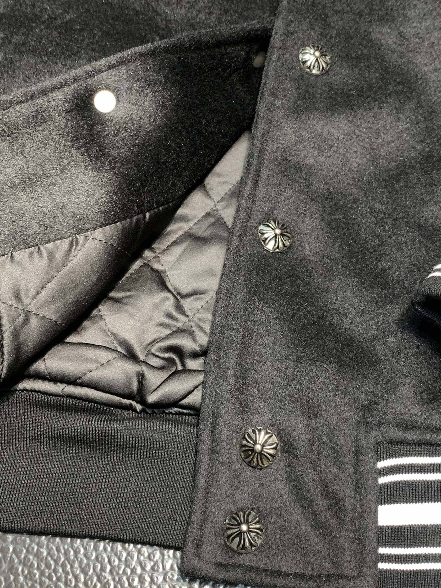 Ch*0me He**ts embroidered patchwork wool baseball jacket