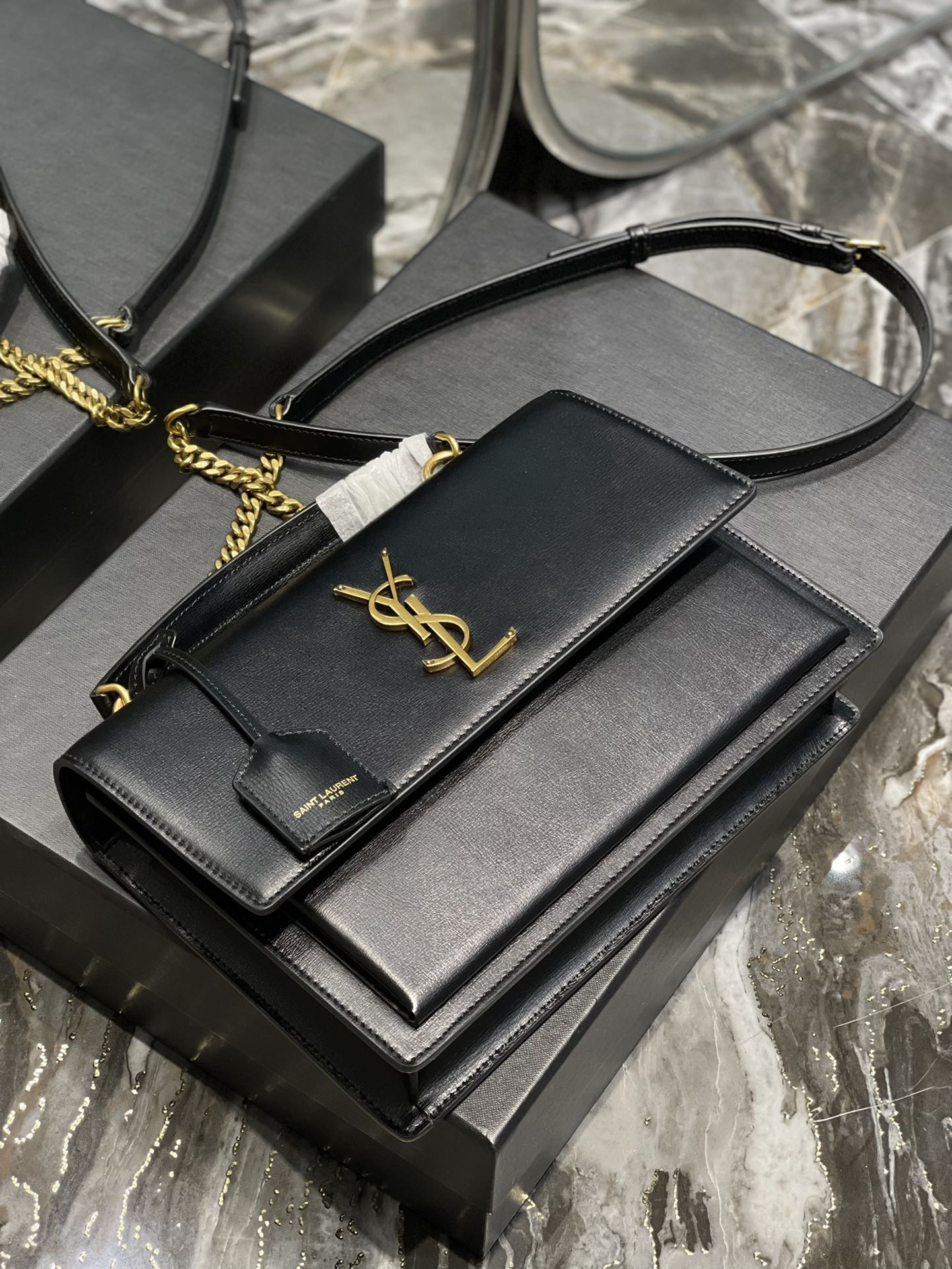 Ysl Sunset Medium Top Handle In Smooth Leather