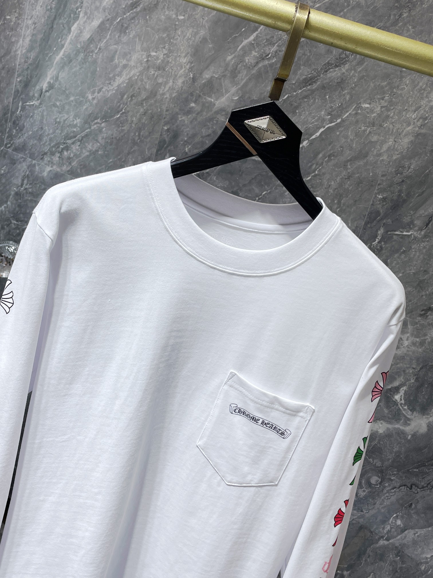 Ch*0me He**ts ss22 cross & letter print round neck long sleeve t-shirt - unisex white