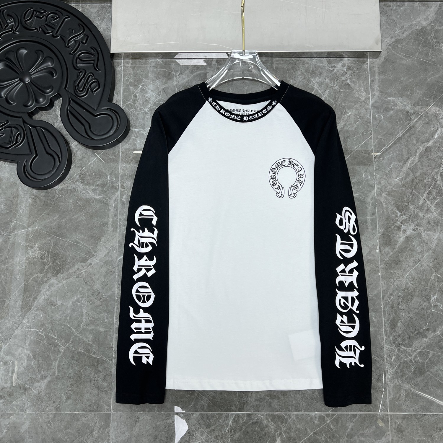 Ch*0me He**ts unisex ch raglan sleeve long-sleeve t-shirt - round neck, black/white