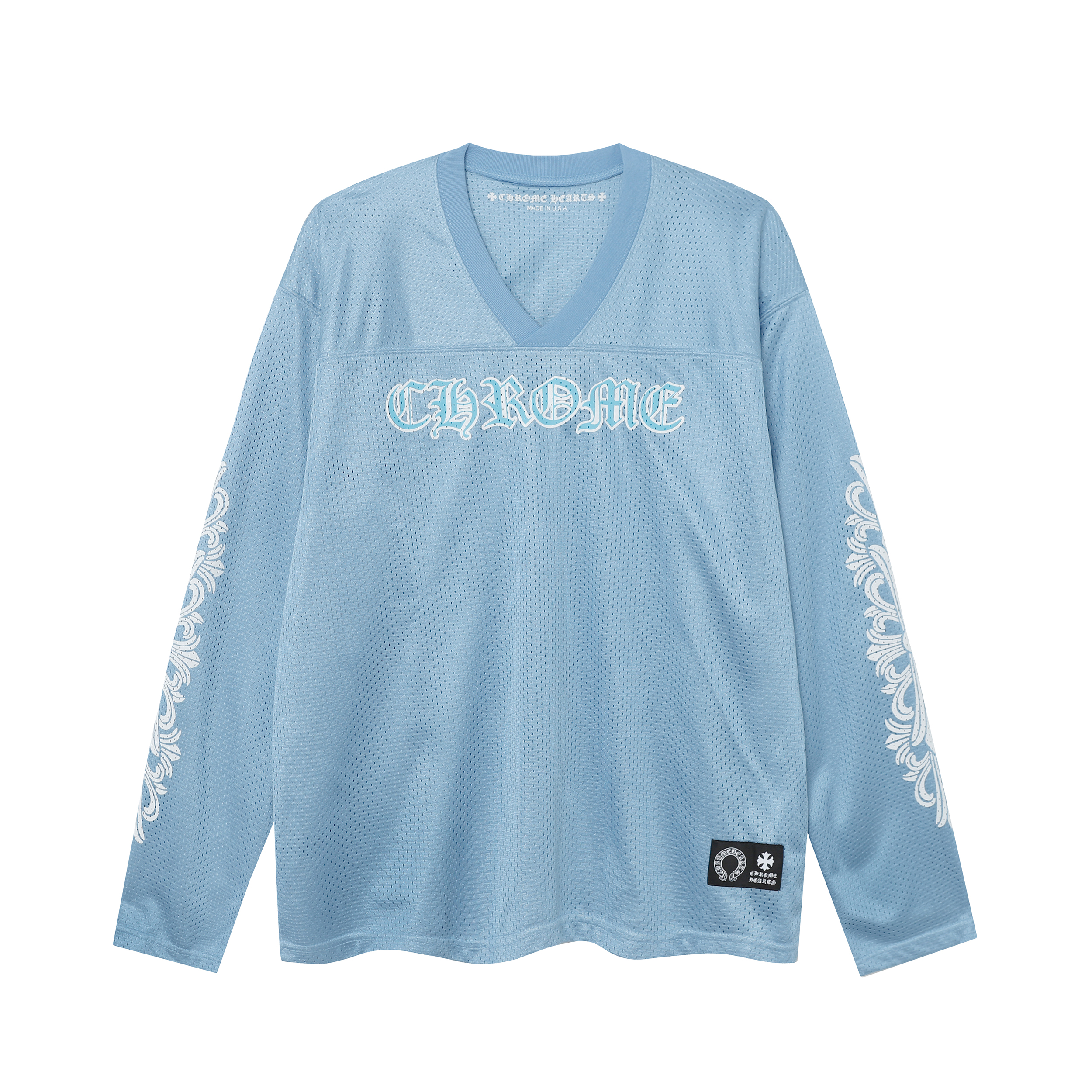Ch*0me He**ts ice hockey collection silver-plated floral sleeve long sleeve t-shirt - unisex light blue