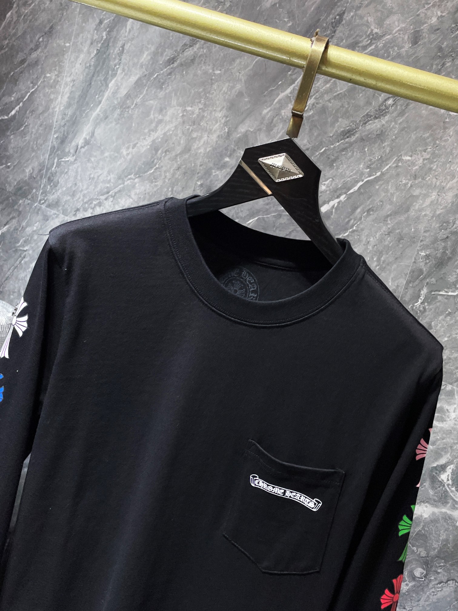 Ch*0me He**ts ss22 cross & letter print round neck long sleeve t-shirt - unisex black