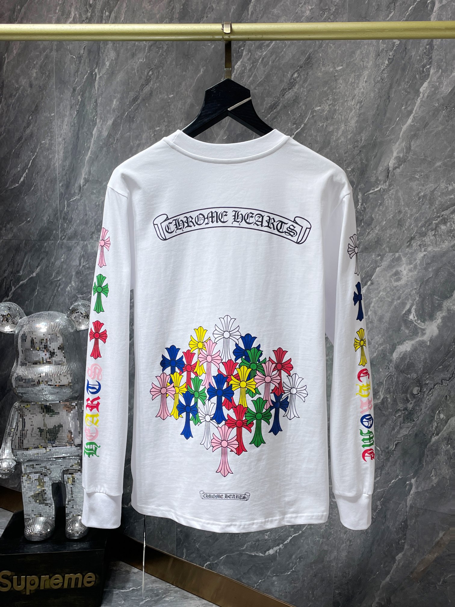 Ch*0me He**ts ss22 cross & letter print round neck long sleeve t-shirt - unisex white
