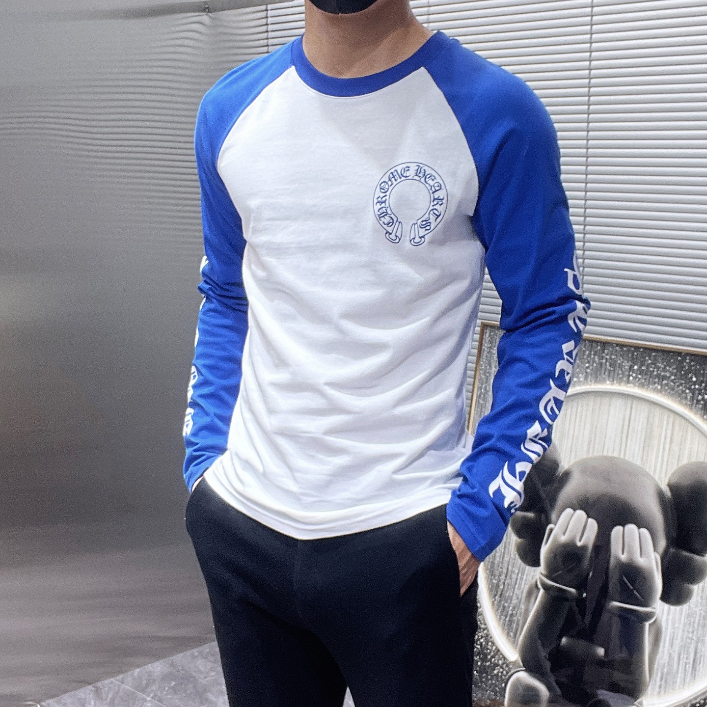 Ch*0me He**ts unisex ch raglan sleeve long-sleeve t-shirt - round neck, blue/white